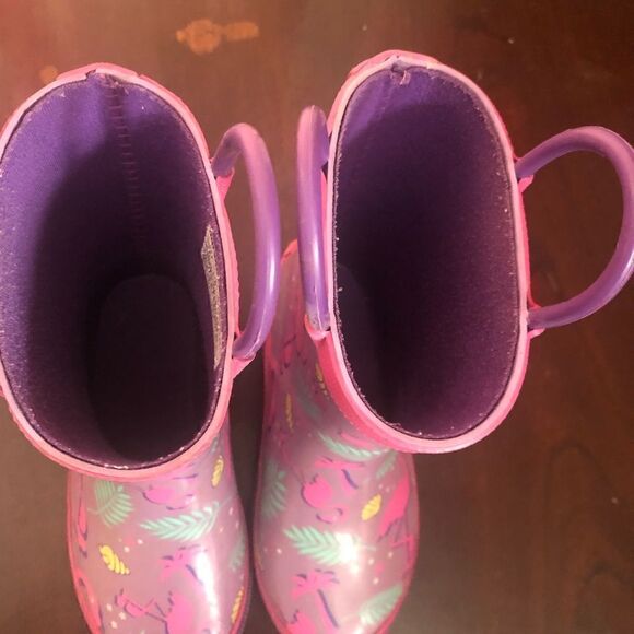 Lily & Dan girls rain boots. Size 5/6. Purple with pink flamingos. - Picture 3 of 8